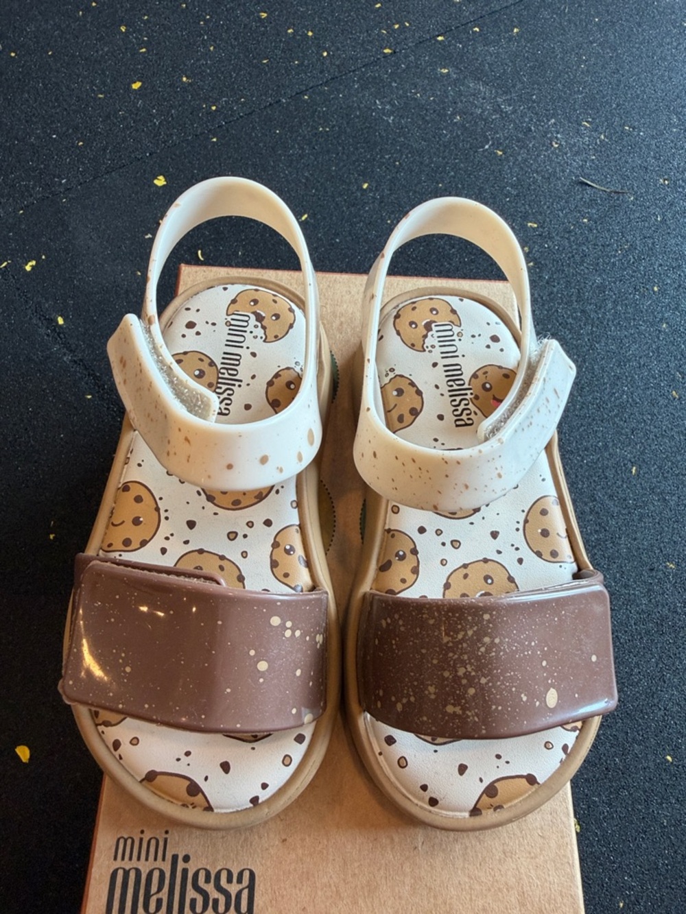 Mini Melissa Cream and Brown Cookie-Print Kids Sandals